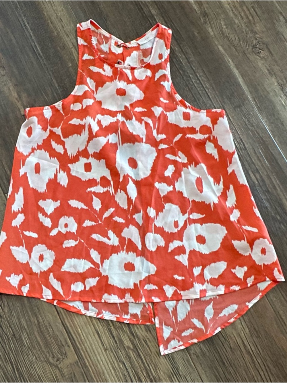 LUSH orange floral cross cross tie in back orange floral sleeveless top XS sheer
